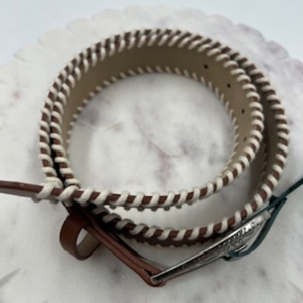 Wild Fable Women Brown Western Whipstitch Belt Silver Engraved Buckle Medium NEW - Picture 3 of 8